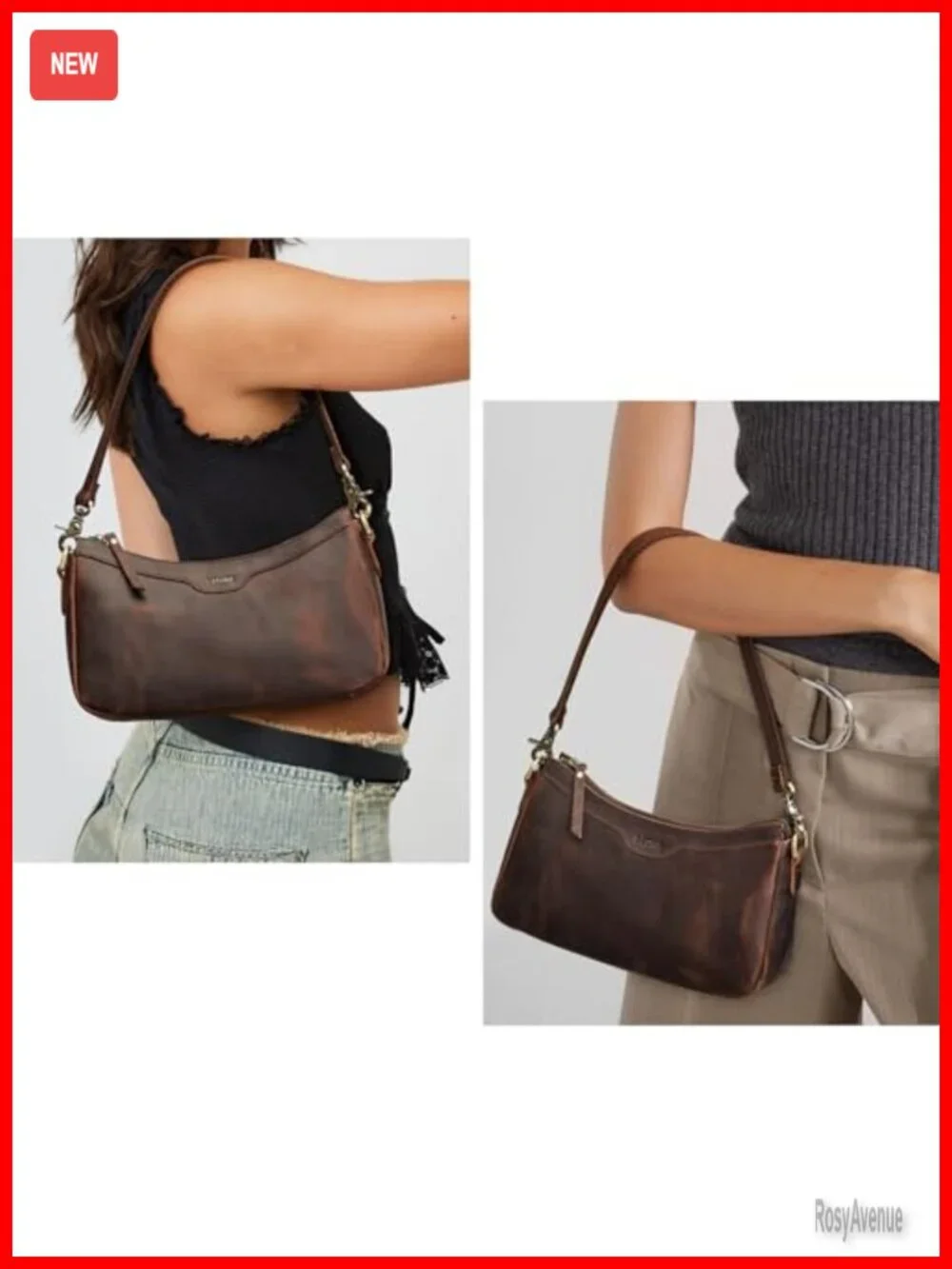 S-ZONE Small Leather Hobo Crossbody Bag Women 2 Straps